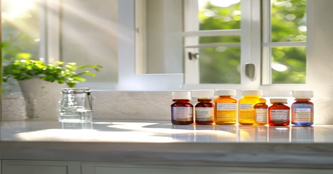 Best multivitamin bottles organized on a countertop with water and wellness journal