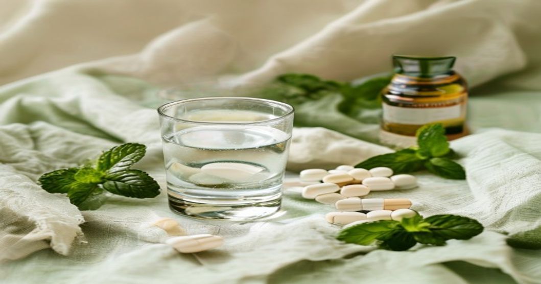 Best multivitamin for postpartum women with iron, biotin, and B vitamins displayed with water glass