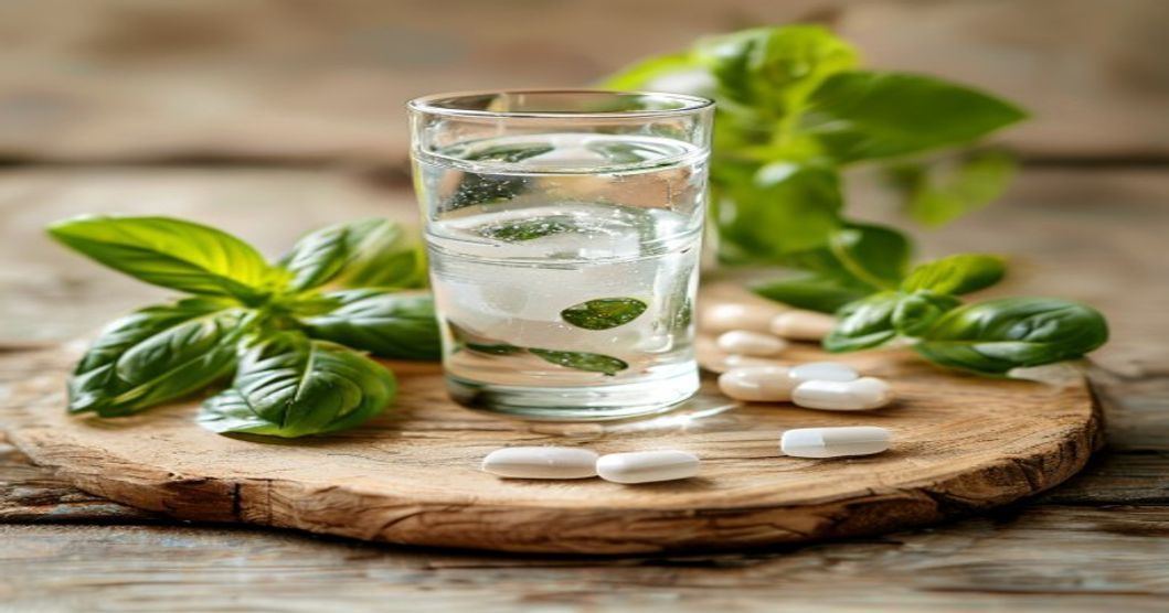 best multivitamin for women 30 to 40 with thyroid and metabolism support displayed with water and natural ingredients