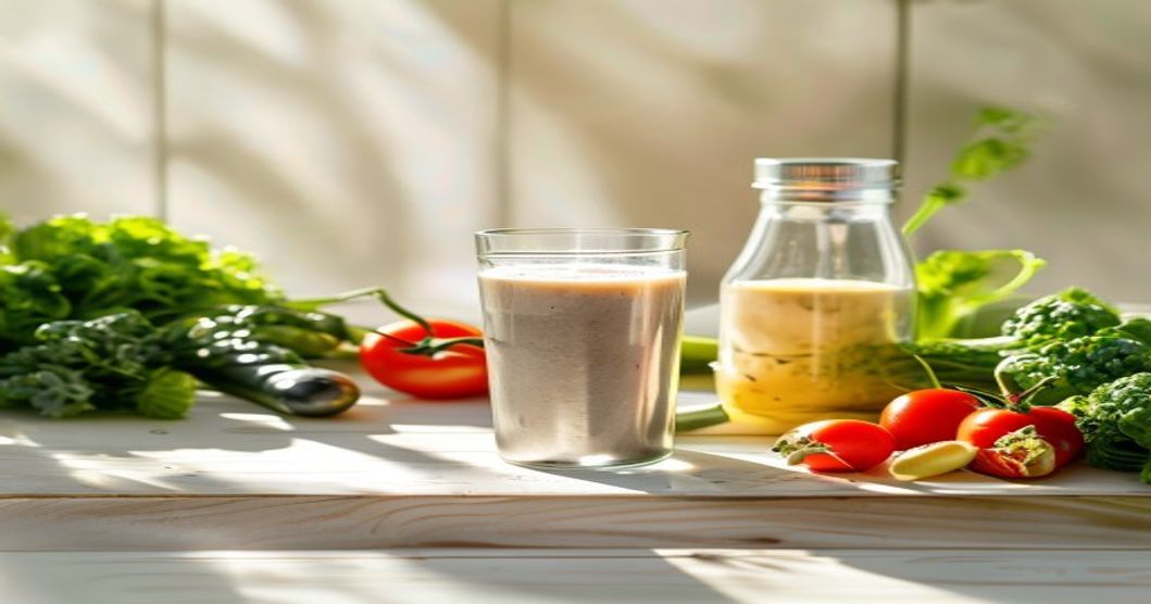 Best protein powder selection with shaker bottle and fresh ingredients in natural light