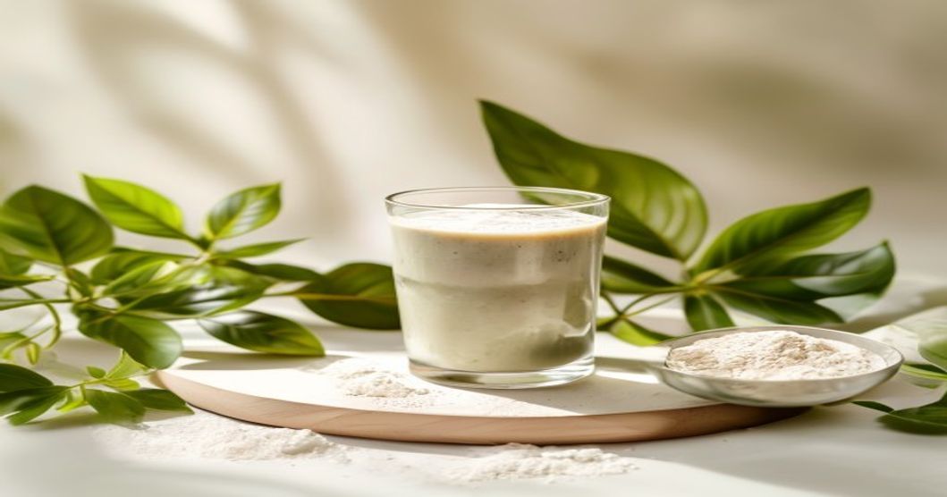 Best protein powder smoothie with natural ingredients and water in soft natural light
