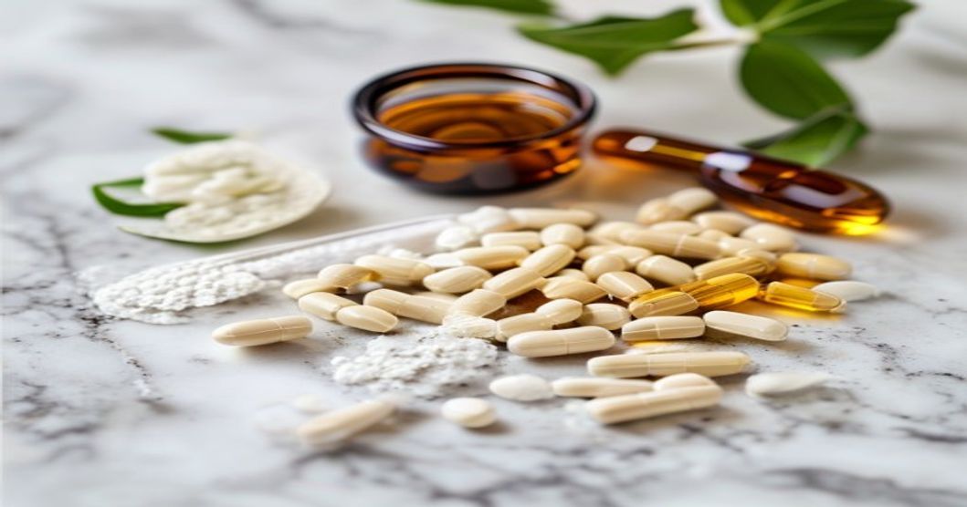 Different ashwagandha supplement forms compared side by side showing capsules, powder, and liquid options