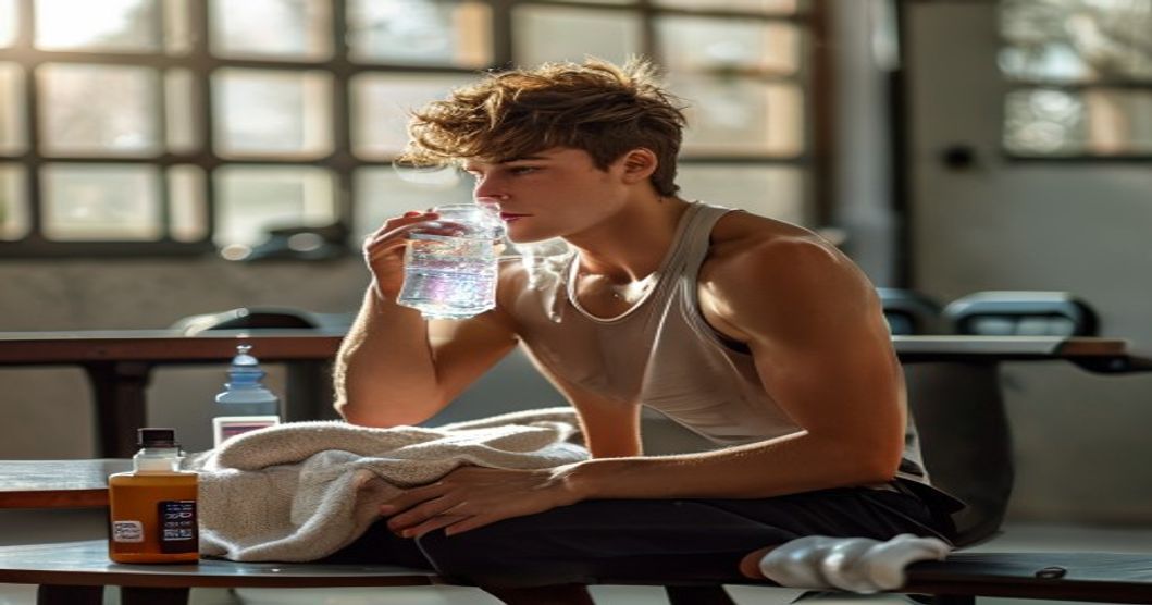 Teenage athlete hydrating and balancing electrolytes during sports training