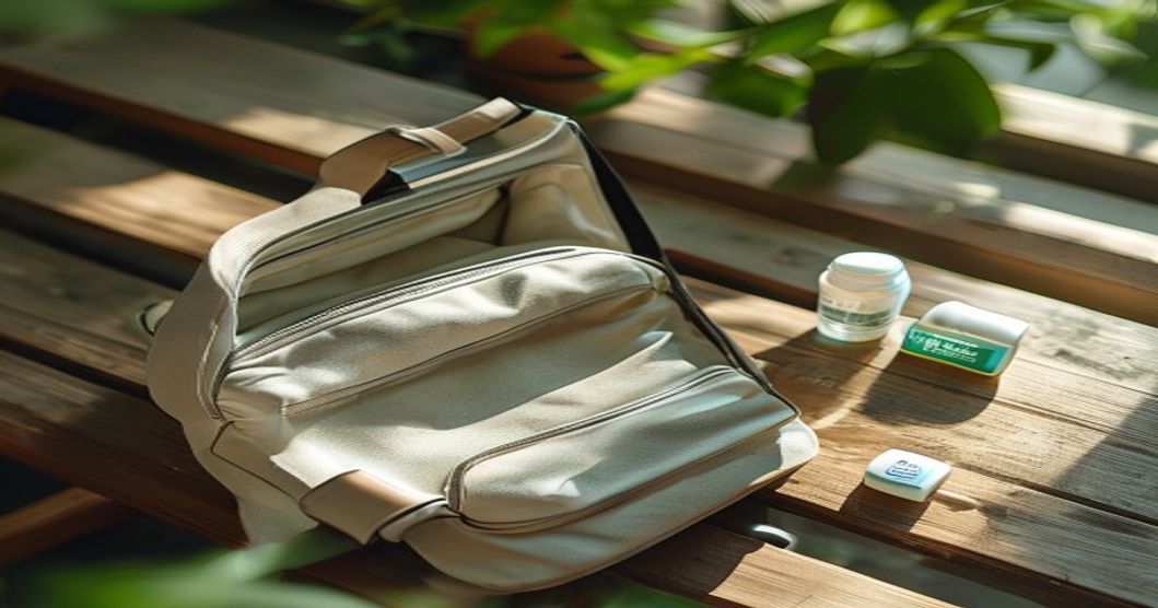 creatine supplement usage context – gym bag with water bottle and supplement container