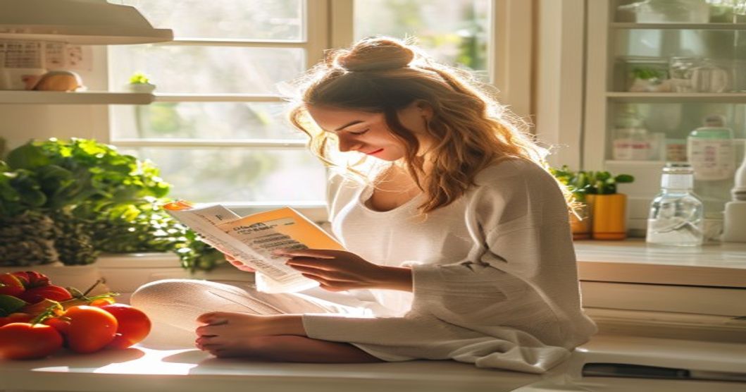 Vegan woman reviewing multivitamin label for bioavailability and plant-based formula quality